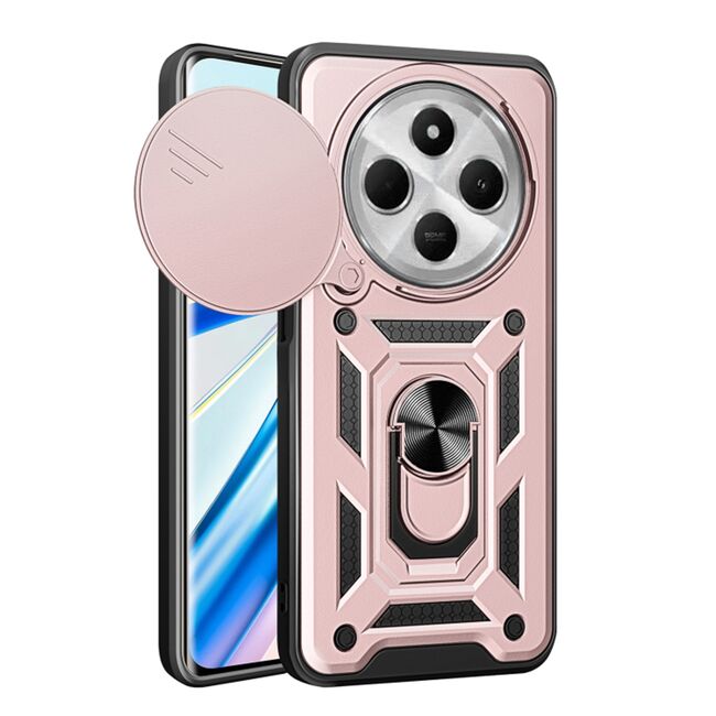 Husa pentru  Xiaomi Redmi 14C Ring Armor Kickstand Tough Rugged Cover cu protectie camera, roz