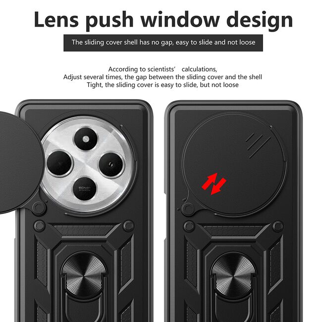 Husa pentru  Xiaomi Redmi 14C Ring Armor Kickstand Tough Rugged Cover cu protectie camera, negru