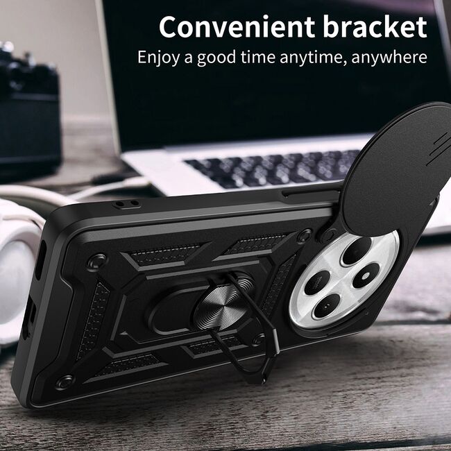Husa pentru  Xiaomi Redmi 14C Ring Armor Kickstand Tough Rugged Cover cu protectie camera, roz