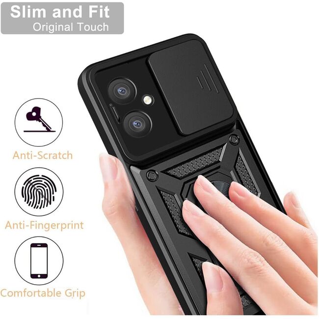 Husa pentru  Oppo A40 Ring Armor Kickstand Tough Rugged Cover cu protectie camera, negru
