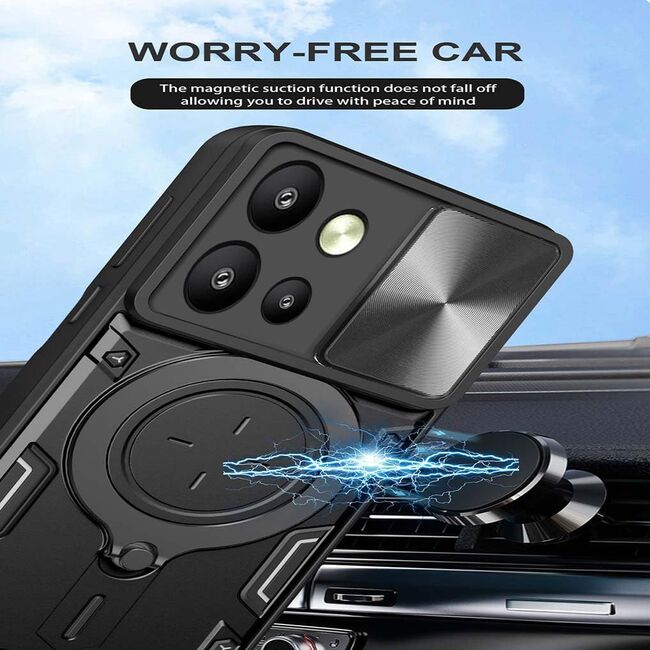 Husa pentru  Motorola Edge 50 Neo cu protecție pentru cameră și suport magnetic integrat Ring Shockproof, roz
