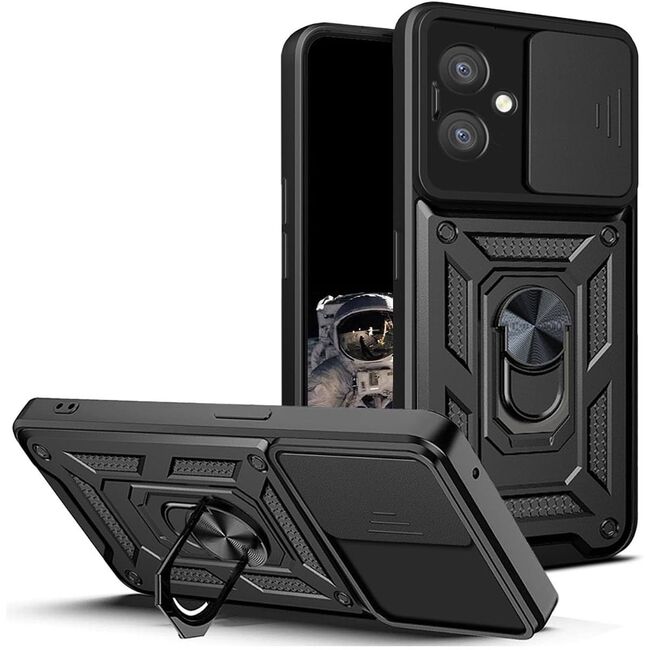 Husa pentru  Oppo A40 Ring Armor Kickstand Tough Rugged Cover cu protectie camera, negru