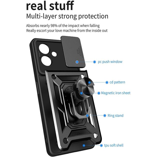 Husa pentru  Oppo A40 Ring Armor Kickstand Tough Rugged Cover cu protectie camera, negru