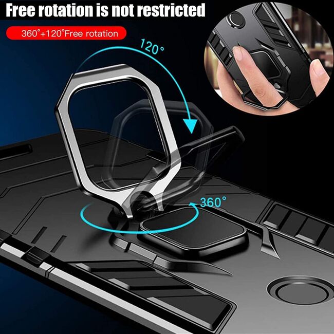 Husa pentru Xiaomi Redmi 14C cu inel Ring Armor Kickstand Tough, negru denim