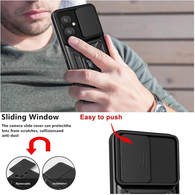 Husa pentru  Oppo A40 Ring Armor Kickstand Tough Rugged Cover cu protectie camera, negru