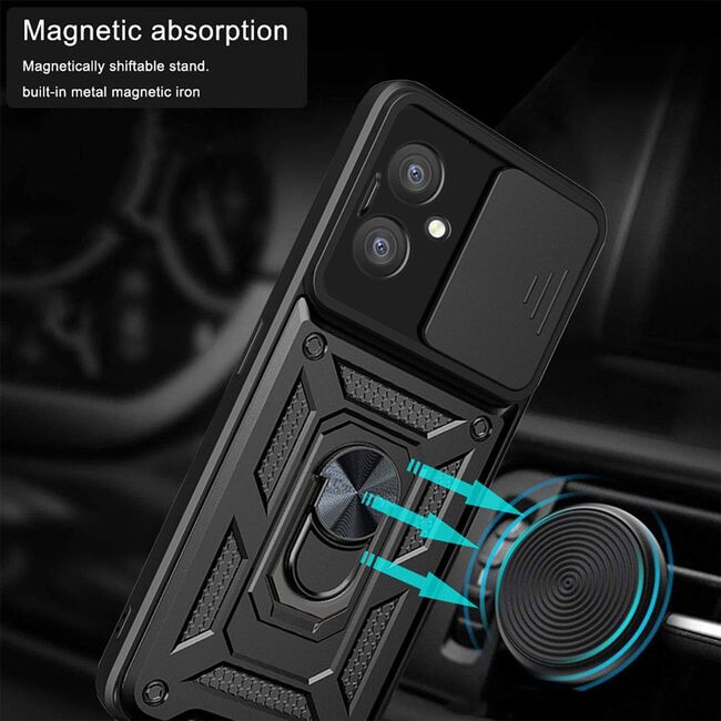Husa pentru  Oppo A40 Ring Armor Kickstand Tough Rugged Cover cu protectie camera, negru