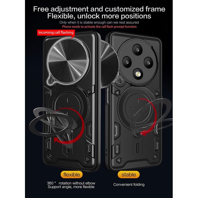 Husa pentru  Xiaomi Redmi 14C cu protecție pentru cameră și suport magnetic integrat Ring Shockproof, roz
