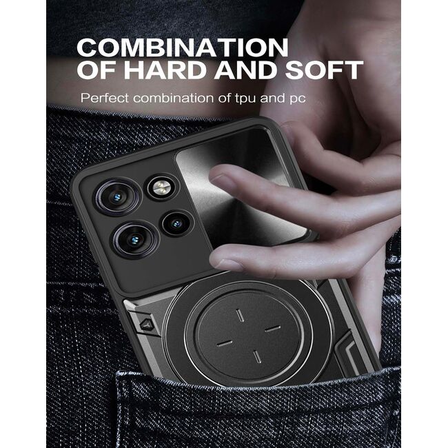 Husa pentru  Motorola Edge 50 Neo cu protecție pentru cameră și suport magnetic integrat Ring Shockproof, roz