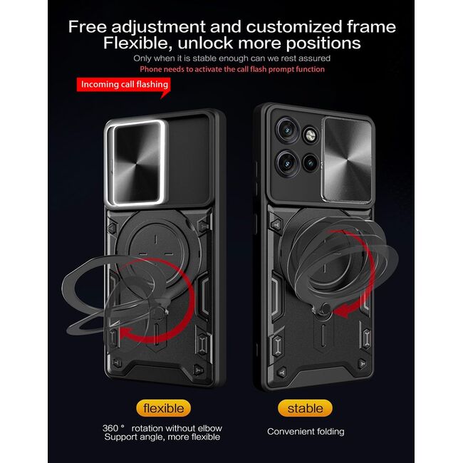 Husa pentru  Motorola Edge 50 Neo cu protecție pentru cameră și suport magnetic integrat Ring Shockproof, roz