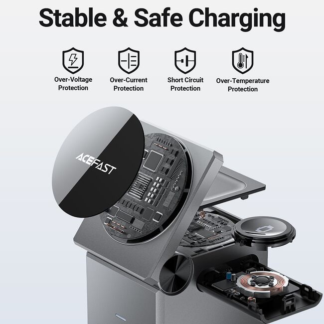 Statie incarcare 3in1 telefon wireless Acefast E18, 15W, gri