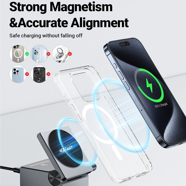 Statie incarcare 3in1 telefon wireless Acefast E18, 15W, gri