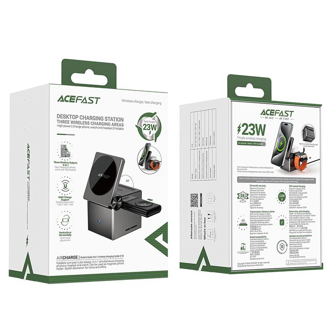 Statie incarcare 3in1 telefon wireless Acefast E18, 15W, gri