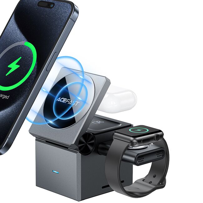 Statie incarcare 3in1 telefon wireless Acefast E18, 15W, gri