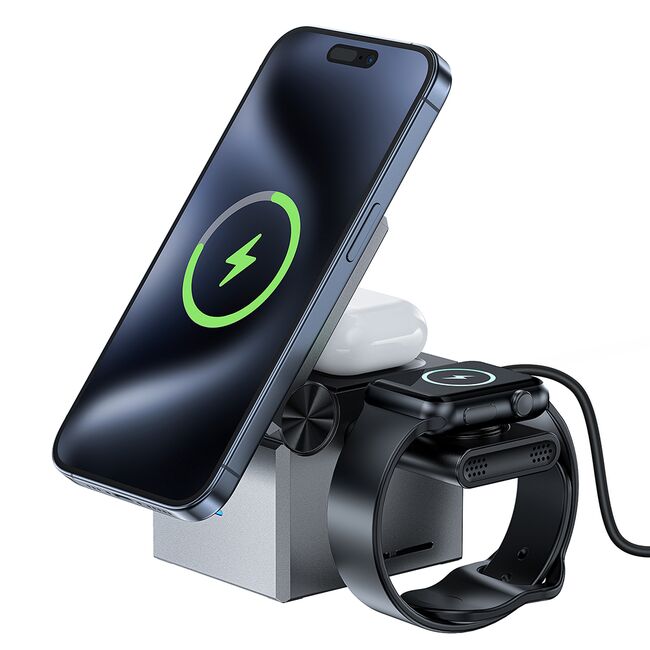 Statie incarcare 3in1 telefon wireless Acefast E18, 15W, gri