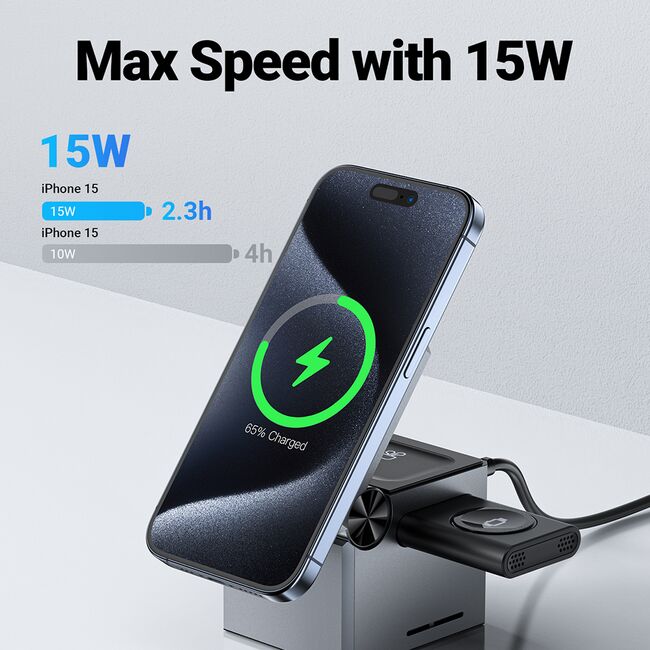 Statie incarcare 3in1 telefon wireless Acefast E18, 15W, gri