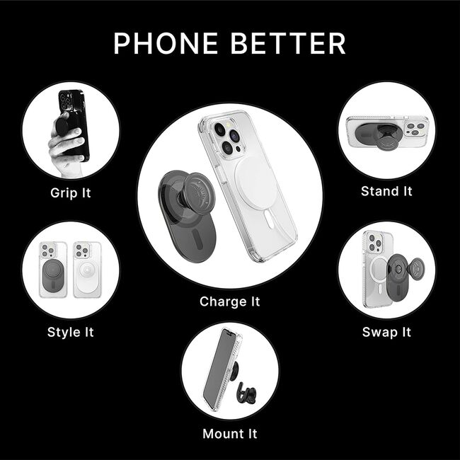 Popsockets original, suport cu functii multiple, Transparent Black