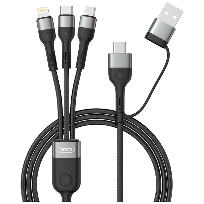 Cablu de Încărcare XO NB254 6-în-1 - USB-C, Lightning, MicroUSB, USB-A - 1,2m, 60W - Negru