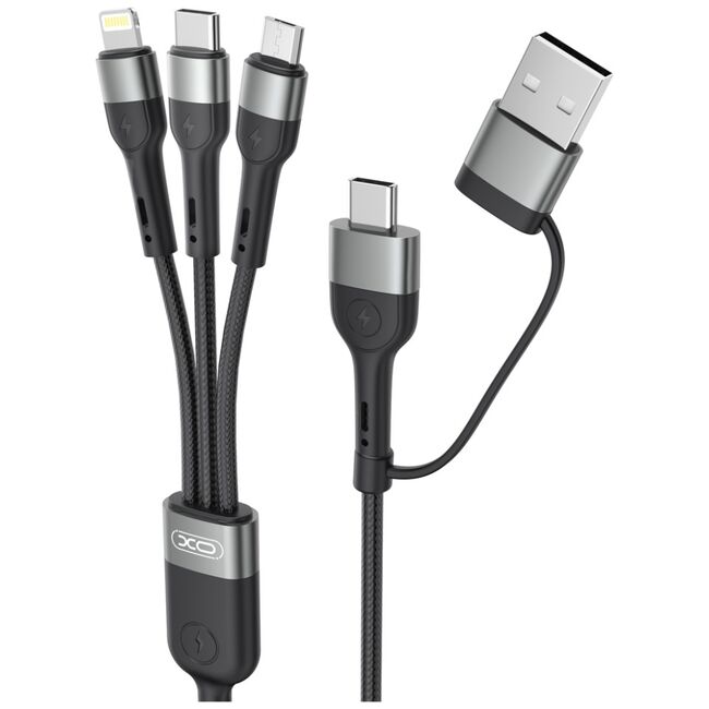 Cablu de Încărcare XO NB254 6-în-1 - USB-C, Lightning, MicroUSB, USB-A - 1,2m, 60W - Negru