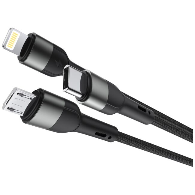 Cablu de Încărcare XO NB254 6-în-1 - USB-C, Lightning, MicroUSB, USB-A - 1,2m, 60W - Negru