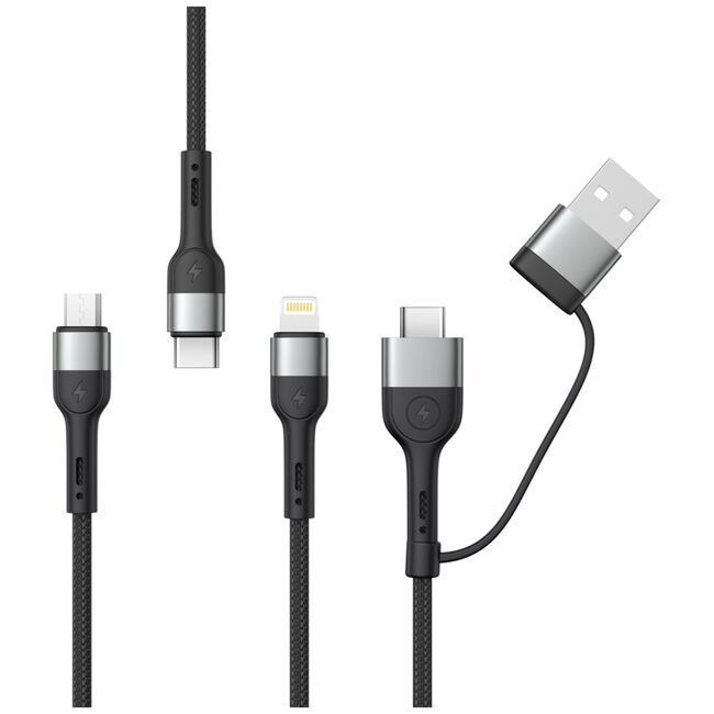 Cablu de Încărcare XO NB254 6-în-1 - USB-C, Lightning, MicroUSB, USB-A - 1,2m, 60W - Negru