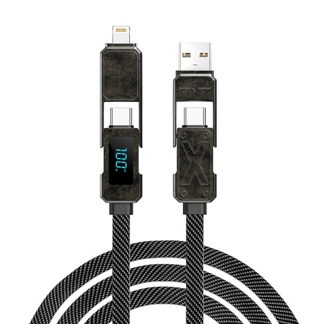 Cablu de date 4 in 1 USB-C, Lightning (iPhone, iPad), USB 3.0, Display LED, 100W, 150cm, Zinc alloy