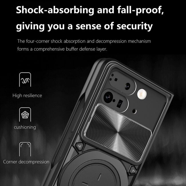 Husa pentru  Google Pixel 9 Pro Fold cu protecție pentru cameră și suport magnetic integrat Ring Shockproof, albastru