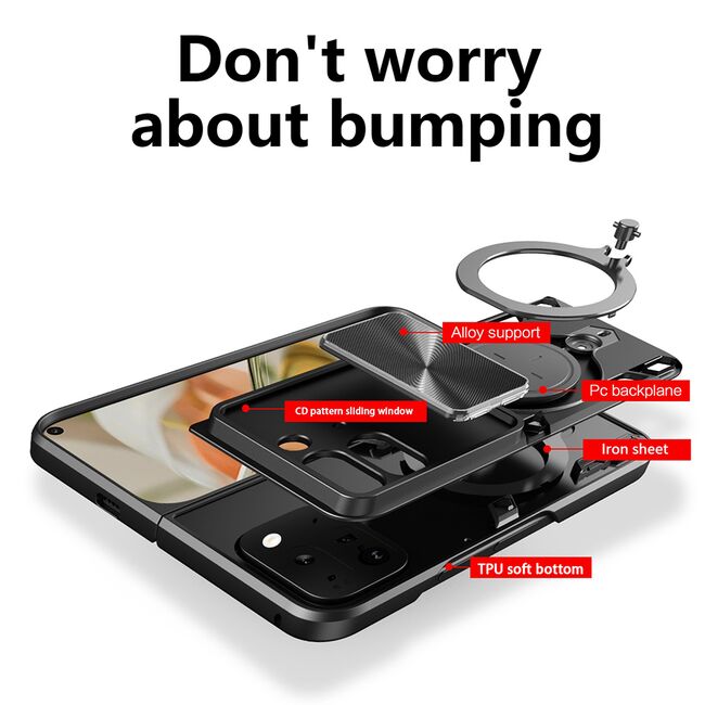 Husa pentru  Google Pixel 9 Pro Fold cu protecție pentru cameră și suport magnetic integrat Ring Shockproof, albastru
