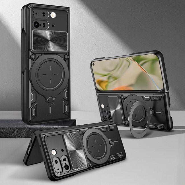 Husa pentru  Google Pixel 9 Pro Fold cu protecție pentru cameră și suport magnetic integrat Ring Shockproof, albastru