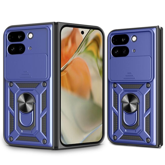 Husa pentru  Google Pixel 9 Pro Fold cu protecție pentru cameră și suport magnetic integrat Ring Shockproof, albastru