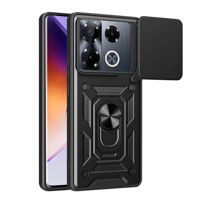 Husa pentru  Infinix Note 40 Pro+ Ring Armor Kickstand Tough Rugged Cover cu protectie camera, negru