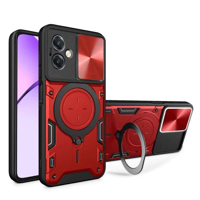 Husa pentru  Oppo A40 cu protecție pentru cameră și suport magnetic integrat Ring Shockproof, rosu
