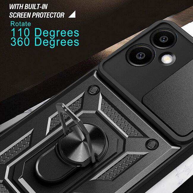 Husa pentru  Samsung Galaxy A06 Ring Armor Kickstand Tough Rugged Cover cu protectie camera, negru