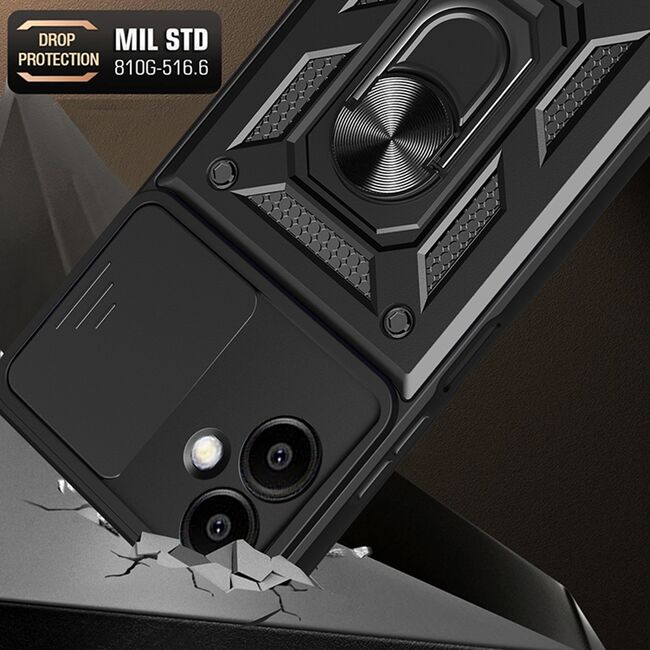 Husa pentru  Samsung Galaxy A06 Ring Armor Kickstand Tough Rugged Cover cu protectie camera, negru