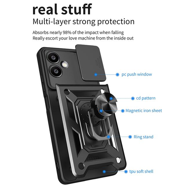 Husa pentru  Samsung Galaxy A06 Ring Armor Kickstand Tough Rugged Cover cu protectie camera, verde