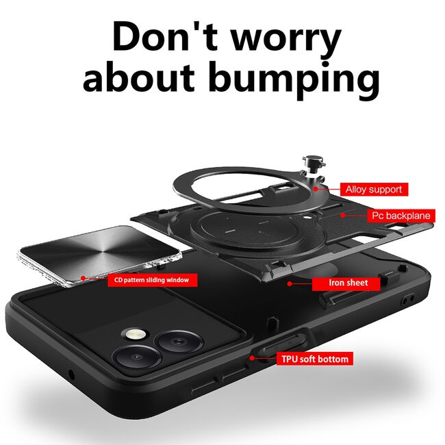 Husa pentru  Samsung Galaxy A06 cu protecție pentru cameră și suport magnetic integrat Ring Shockproof, albastru
