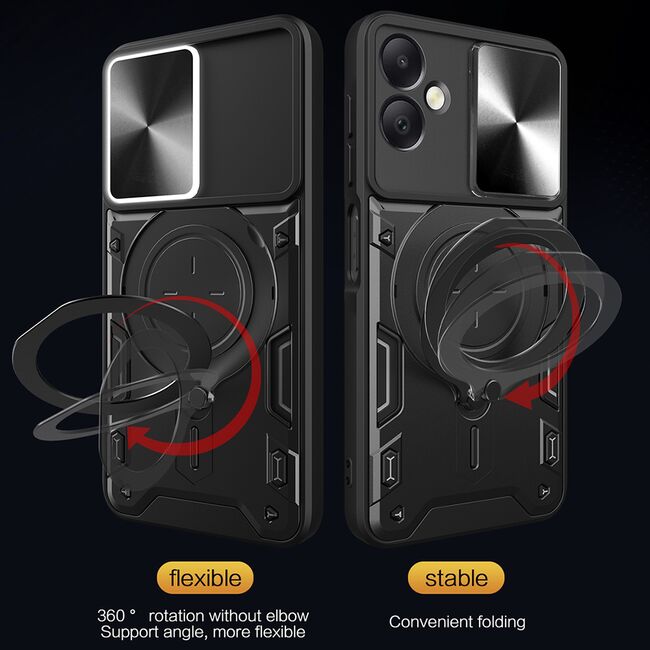 Husa pentru  Samsung Galaxy A06 cu protecție pentru cameră și suport magnetic integrat Ring Shockproof, negru