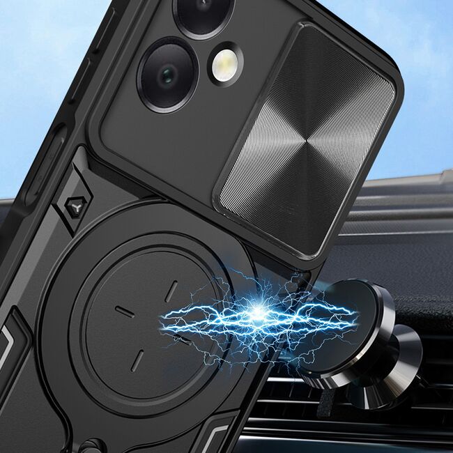 Husa pentru  Samsung Galaxy A06 cu protecție pentru cameră și suport magnetic integrat Ring Shockproof, negru