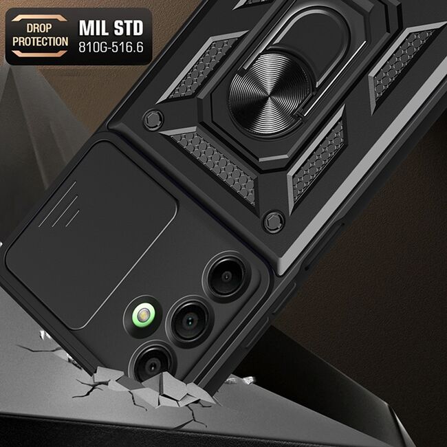 Husa pentru  Samsung Galaxy A16 Ring Armor Kickstand Tough Rugged Cover cu protectie camera, albastru