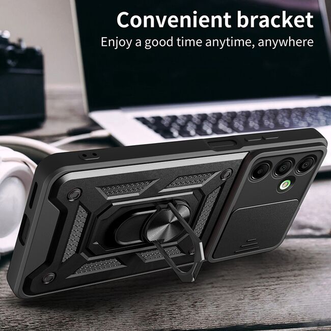 Husa pentru  Samsung Galaxy A16 Ring Armor Kickstand Tough Rugged Cover cu protectie camera, albastru
