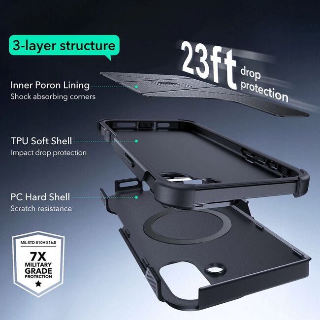 Husa pentru  iPhone 16 - ESR Cyber Armor Kickstand cu Magsafe - albastru