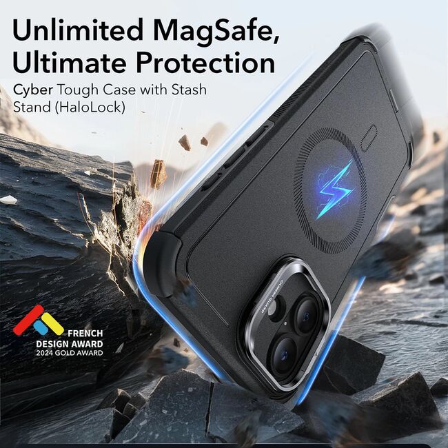 Husa pentru  iPhone 16 - ESR Cyber Armor Kickstand cu Magsafe - negru