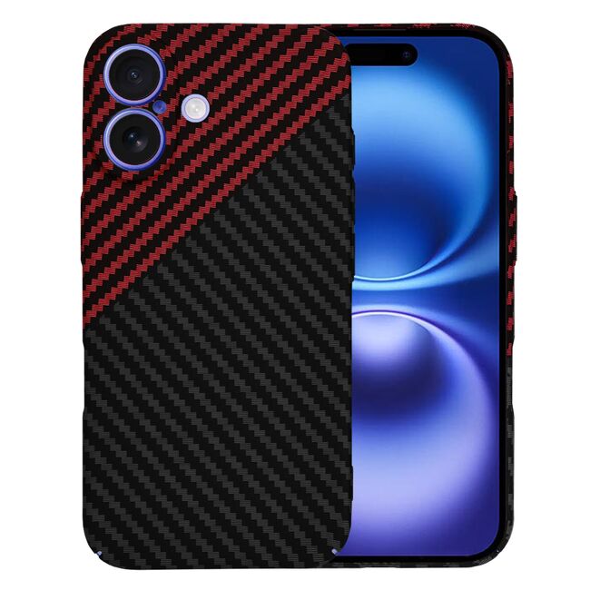 Husa pentru  iPhone 16 CarbonFiber UltraSlim, Lightweight, rosu