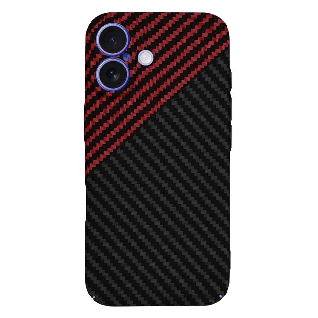 Husa pentru  iPhone 16 CarbonFiber UltraSlim, Lightweight, rosu