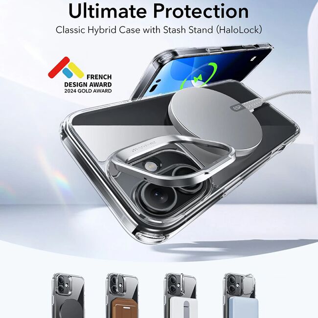 Husa pentru  iPhone 16 Plus - ESR Classic Hybrid HaloLock cu Magsafe si Kickstand - negru