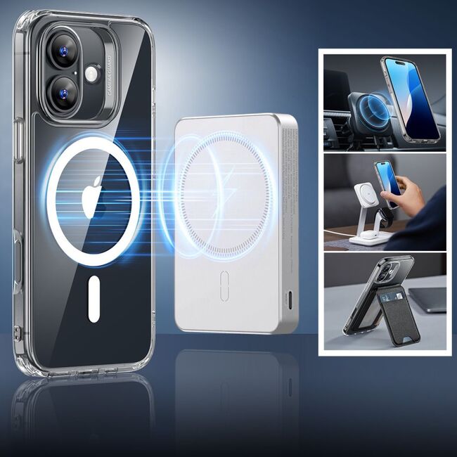 Pachet 360: Folie din sticla + Husa pentru  iPhone 16 - ESR Classic Hybrid HaloLock cu Magsafe - transparent