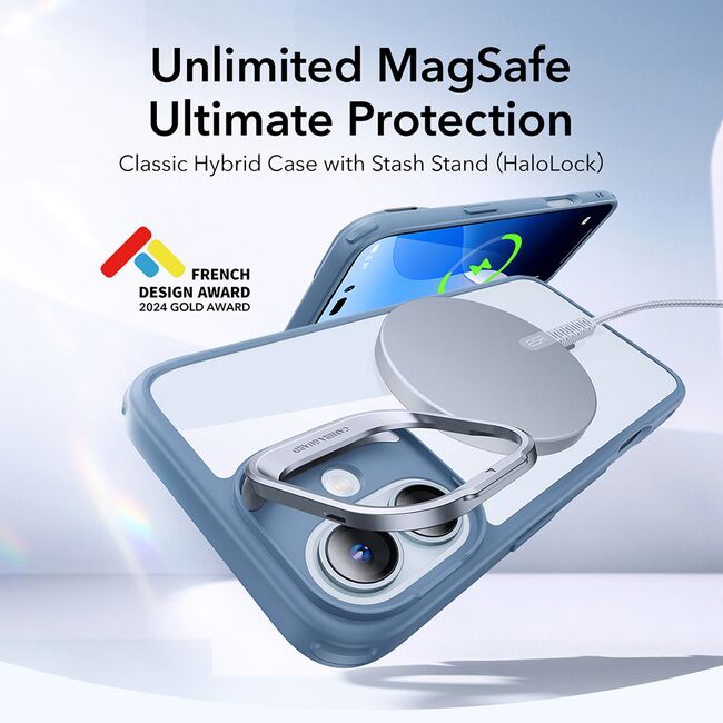 Husa pentru  iPhone 16 - ESR Classic Hybrid HaloLock cu Magsafe si Kickstand - albastru