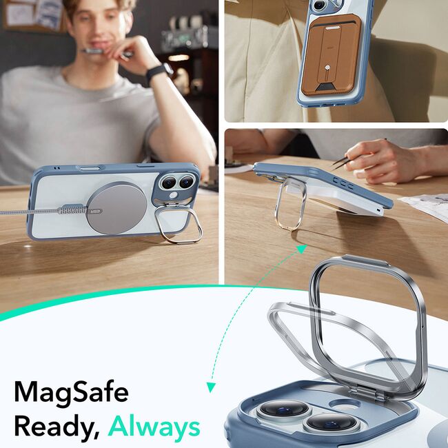 Husa pentru  iPhone 16 - ESR Classic Hybrid HaloLock cu Magsafe si Kickstand - albastru
