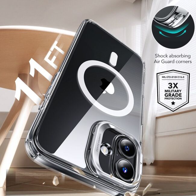 Pachet 360: Folie din sticla + Husa pentru  iPhone 16 Plus - ESR Classic Hybrid HaloLock cu Magsafe si Kickstand - transparent