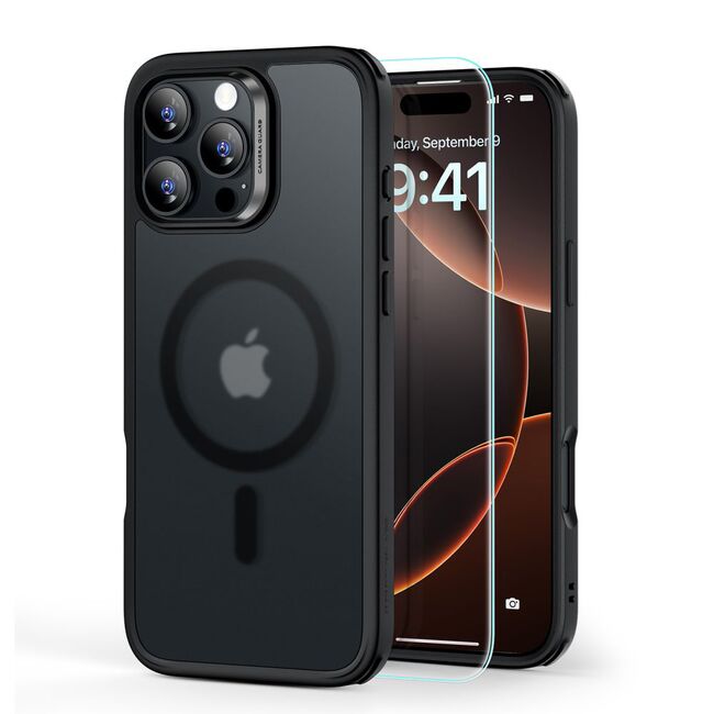 Pachet 360: Folie din sticla + Husa pentru  iPhone 16 Pro - ESR Classic Hybrid HaloLock cu Magsafe - negru mat