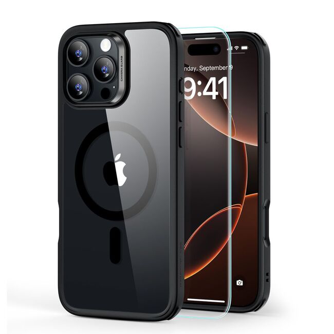Pachet 360: Folie din sticla + Husa pentru  iPhone 16 Pro - ESR Classic Hybrid HaloLock cu Magsafe - negru